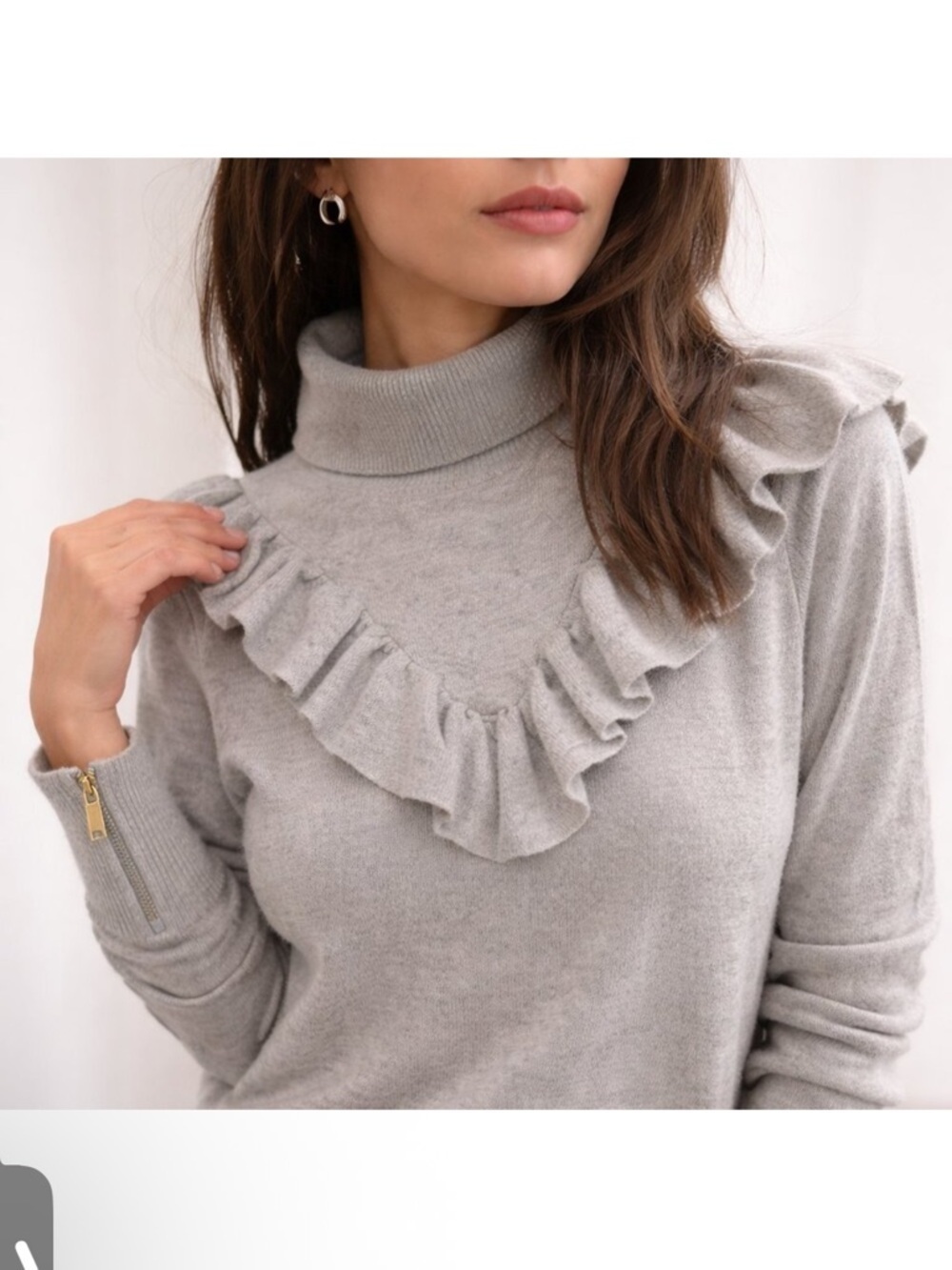 J. Crew Merino Wool Gray Ruffled Turtleneck Sweater XS